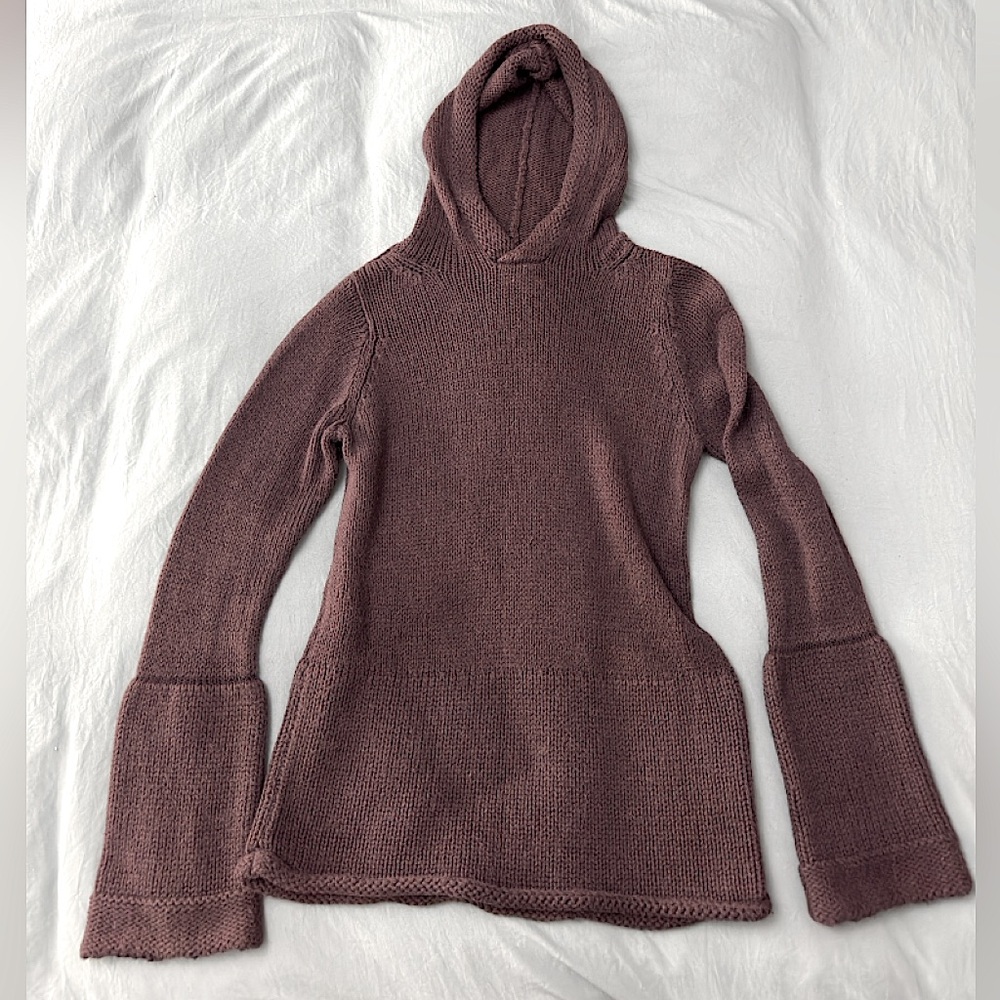 Size 3 / Small rown vintage 90s  hooded Yohji Yamamoto mini knit sweater dress.